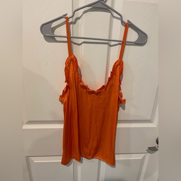Orange Satin Tank. Ruffled Edge at top - Picture 1 of 1